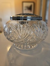 Vintage Cut Glass Crystal Rose Bowl with Mesh lid 5.5" Excellent condition