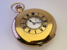 Antique 18ct Yellow Gold 1910 Half Hunter Pocket Watch Blue Roman Numerals Hands