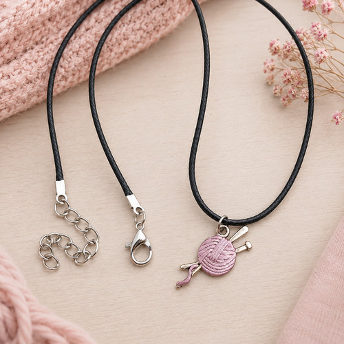 Pink knitting necklace - knitting,