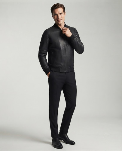 Black bomber leather - black,