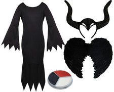GIRLS HALLOWEEN COSTUME EVIL QUEEN FANCY DRESS OUTFIT DARK FAIRY MALEFICENT 