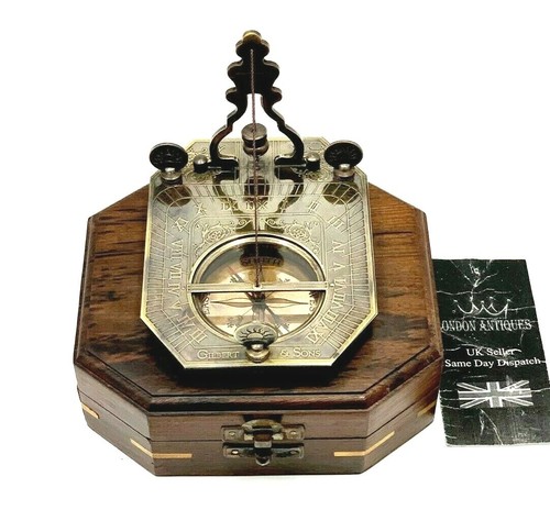 Antique brass sundial - brass, 4"
