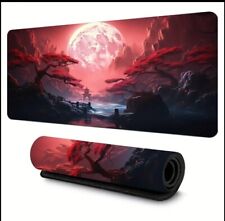 Japanese Theme Mouse Pad Large Desk Mat Anime Gaming PC Red Moon Landscape Asia