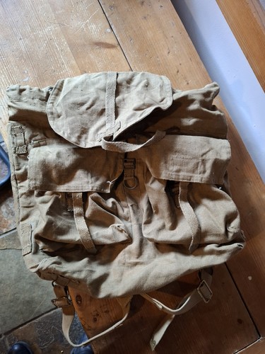 Vintage linen army rucksack - army,