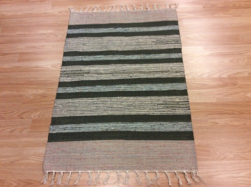 Striped green beige handloomed - striped,