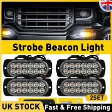 8x Amber LED Grill Emergency White Light Hazard Flash Strobe Bar Warning White
