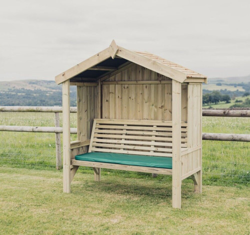 Garden arbour sits wooden - arbour,