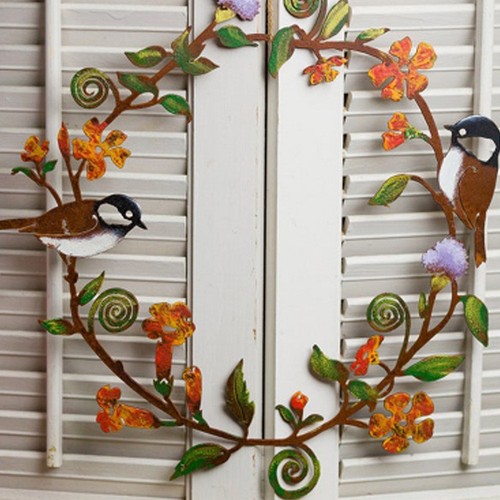 Metal bird floral wreath wall - metal,
