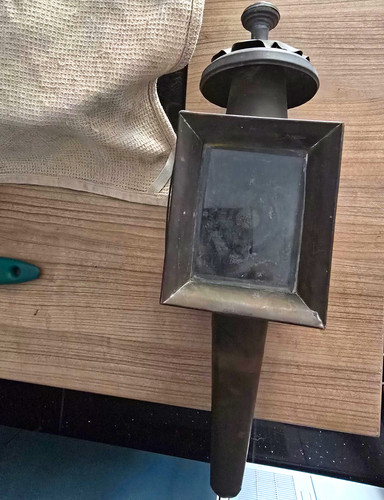 Brass and glass carriage lamp - and,