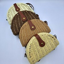Wicker Rattan Bag Clutch Crossbody Handbag Strap Natural Brown Holiday Summer