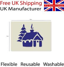 Snowy Cabin Christmas Craft Art Stencil approx 18cm x13cm Reusable - UK Shop