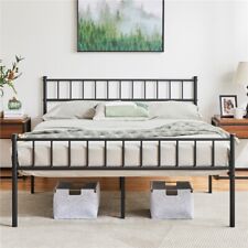 Black Single Metal Bed Frame Slat Support Bedstead Base w/ Headboard & Footboard