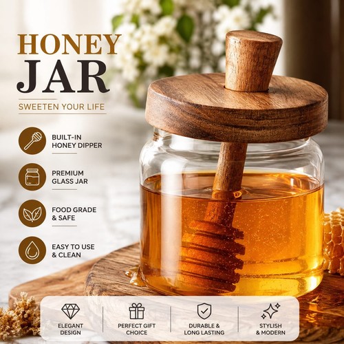 Wooden honey jar dipper set - wooden,