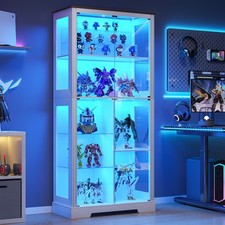 71" Display Cabinet with Glass Doors, Modern Curio Cabinet with 3 Color Lights