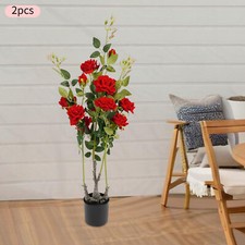 2 Pieces Artificial Rose Tree, Fake?Flowers Tree, Artificial Flower Plant