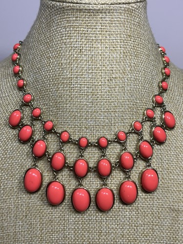 Coral pink statement necklace - coral,