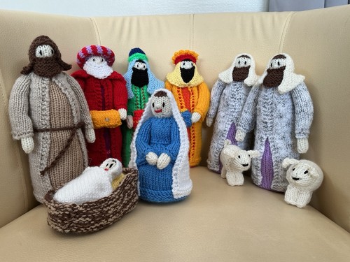 Hand knitted nativity - hand,