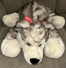 Huge Kids Of America Plush Dog Puppy Floppy Husky  Wolf Blue Eyes Red Ribbon