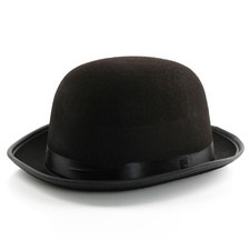 BLACK FELT BOWLER HAT MENS LADIES FANCY DRESS COSTUME VICTORIAN 55CM 58CM 60CM