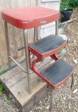 Retro Prestige Vintage Folding Kitchen Step Stool Red Original Seat Cover