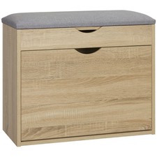 HOMCOM Entryway Shoe Bench with Cushion Storage Cabinet for Living Room Natural