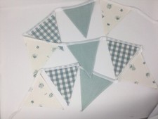 LAURA ASHLEY ABBEVILLE/GINGHAM/BACALL DUCK EGG BLUE HANDMADE BUNTING 10 FLAGS