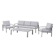 Outdoor Coffee Set 5 Seater Sofa Chair Table Steel Grey Garden Furniture