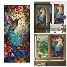 Window Film Floral Birds Privacy Stained Cling Static Glass Sticker No-Glue Film