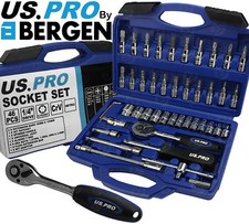 BERGEN Socket Set 46pc 1/4" Drive Tool Set With Ratchet Torx Hex UJ Adaptor PZ2