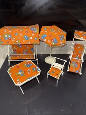 VTG Sindy Doll Garden Patio Furniture Set Retro Orange Floral Swing Chairs