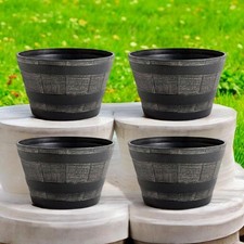 4Pack Half Barrel Planter Pots Wooden Oak Effect Garden Flower Outdoor Decor Pot