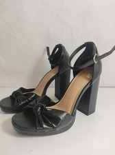Womens New Look Black Block High Heels Shoes UK 4 Bow Detail