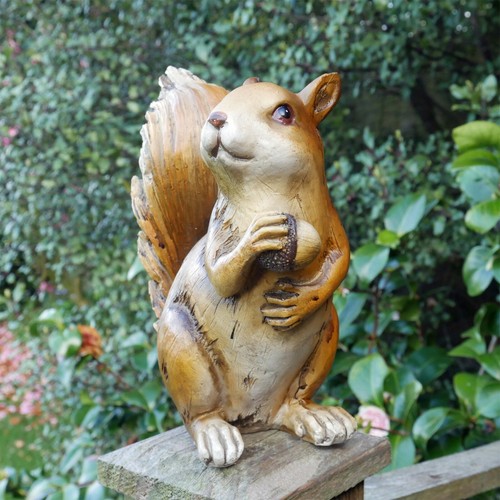 Wooden red squirrel - red, garden