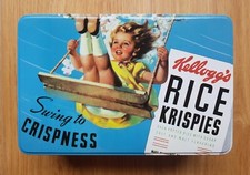 Kellogg's 'Swing to Crispness' Rice Krispies vtg style Tin. Approx.dims 8x5x2.5"