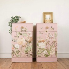Pair of Vintage Painted Mid Century Pink Floral Bedside Tables