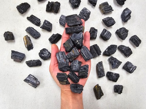 Black tourmaline crystals raw - black,