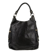 Linea Pelle Black Leather Hobo Bag Gold Hardware Top Handle Pockets Super Soft