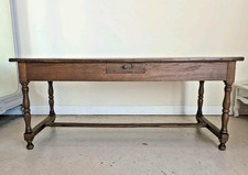Antique French Rustic Ash Wood Farmhouse Refectory Dining Table + Seats 6-8