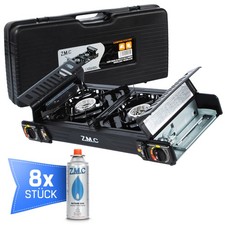 Premium 2 Flame Camping Stove Outdoor Gas Cooker Hob + 8x Gas Cartridge