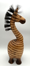 African Wooden Zebra Figurine Hand Carved & Painted 40cm Tall Horse Hair Mane