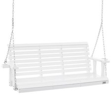VEVOR 65” Porch Swing Bench Wooden Hanging Outdoor Garden Patio Courtyard White