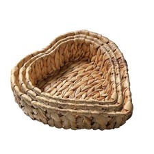 Set of 3 Natural Water Hyacinth Storage Baskets,Heart Shaped Hand Woven Baske...