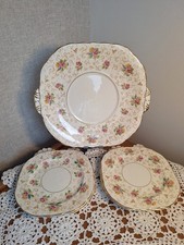 Vintage Victoria "English Rose" China Cake/Sandwich Platter with 6 Side Plates