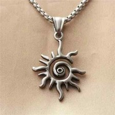 Stainless Stell Viking Celtic theme Spiral Sun Pendant Necklace