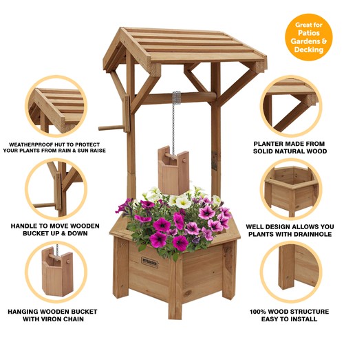 Wooden wishing well planter - wishing,