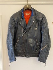 vintage LEWIS LEATHERS biker leather jacket motorcycle zips blue sz 38 S-M pads