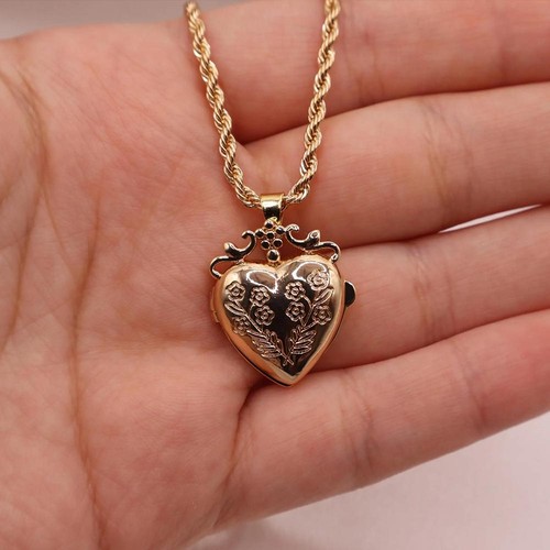 Gold necklace heart - necklace, locket