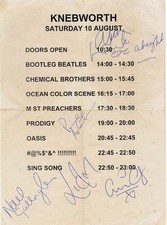 KNEBWORTH 1996 BAND ORDER SIGNED BY OASIS PHOTO A5 MUSIC MEMORABILIA £5 FREEPOS