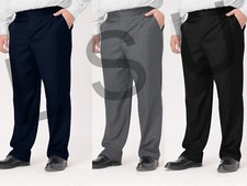 MEN BOYS GENEROUS FIT TROUSER HALF ELASTICATED WAIST  SCHOOL WORK OFFICE TROUSER