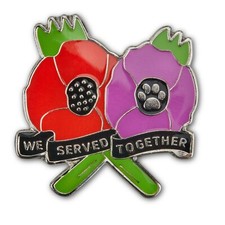 We served together Animals NEW pin badge purple poppy Lest we forget